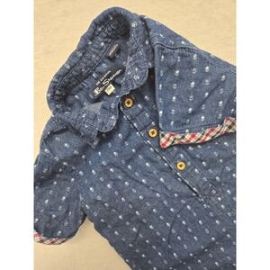 Ben Sherman Baby Boys 24M Blue Denim Print Romper‎ Short Sleeve Button
